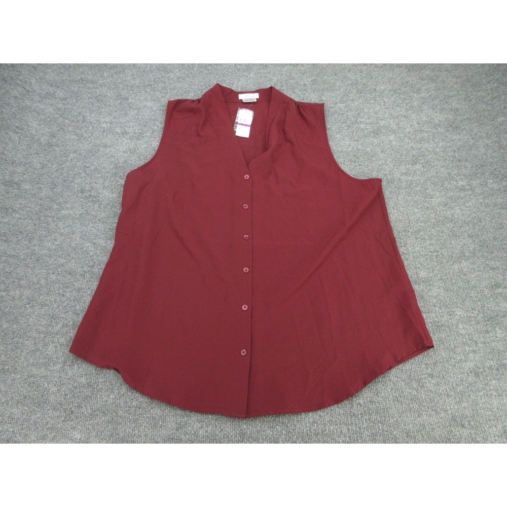 Van Heusen Womens Sleeveless Blouse NWT Regular Fit Burgundy Button Up XXL